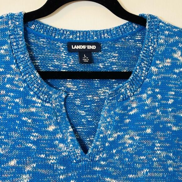 Lands End blue warm long tunic sweater notch neck cotton blend with stretch L - Picture 7 of 11